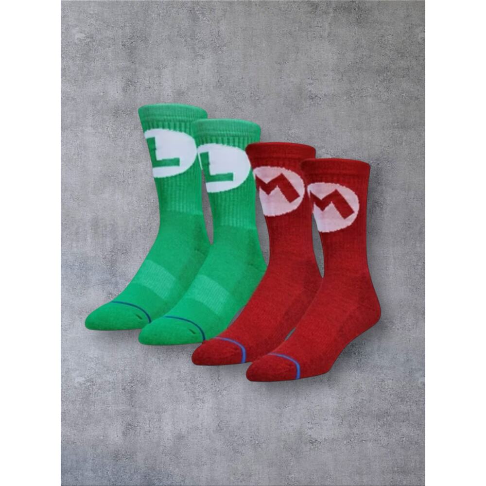 Nintendo Mario Luigi Cosplay Unisex Crew Socks 2 Pack NWT Men’s 8-12 Womens 7-13